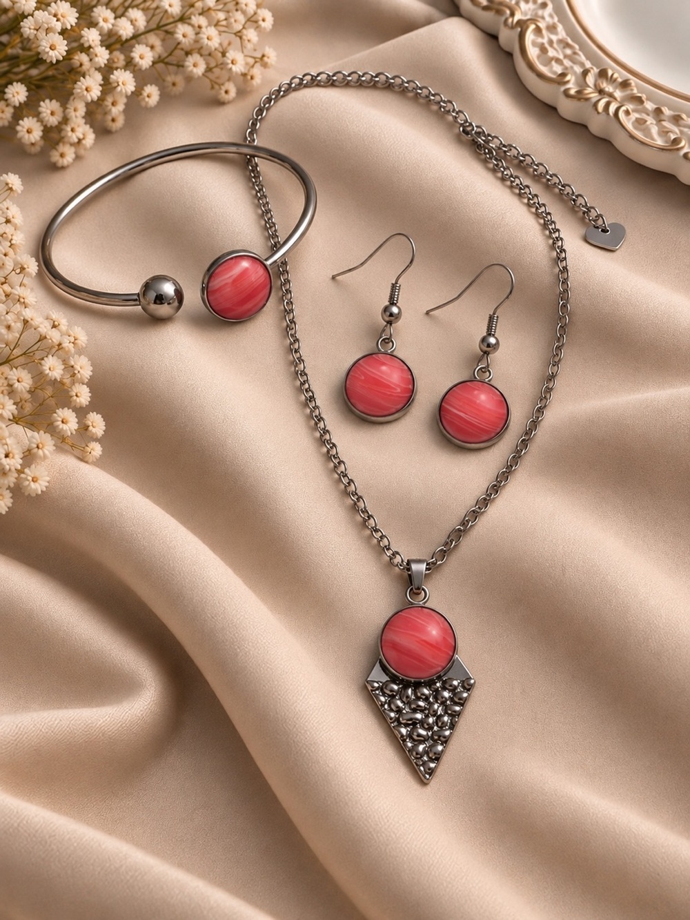 Rhodochrosite (synthetic) jewelry set